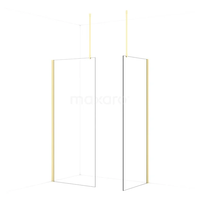 Diamond Walk-in shower | 90x80 cm Light gold Clear glass 2 fixed walls IDB0908910LG