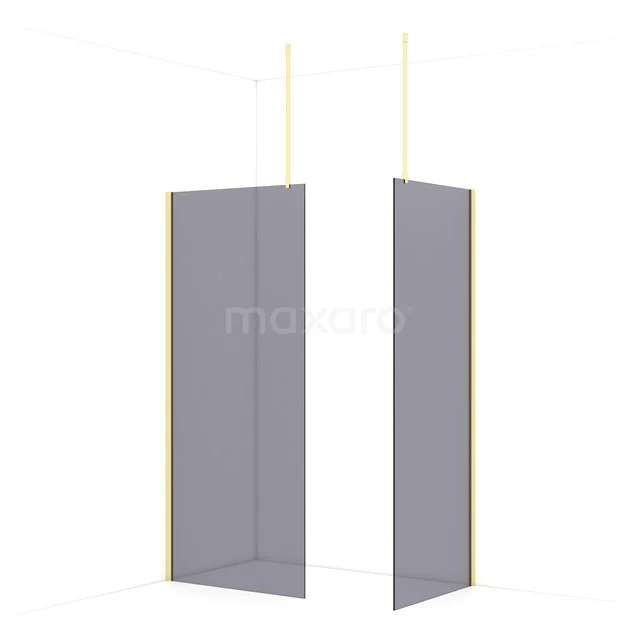 Diamond Walk-in shower | 90x80 cm Light gold Smoke glass 2 fixed walls IDB0908911LG