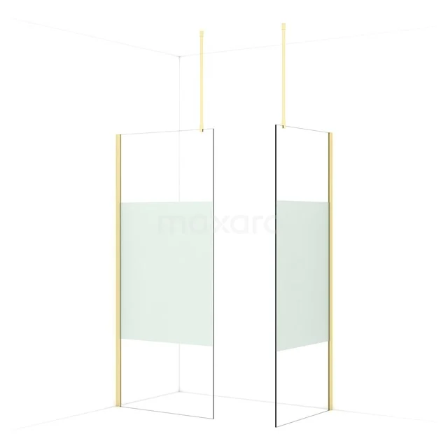 Diamond Walk-in shower | 90x80 cm Light gold Clear with matt strip 2 fixed walls IDB0908913LG