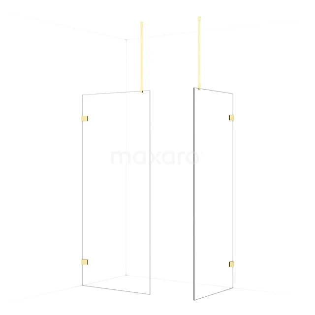 Diamond Walk-in shower | 90x80 cm Light gold Clear glass 2 fixed walls IDB0908920LG