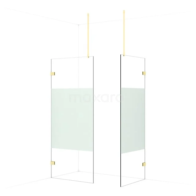 Diamond Walk-in shower | 90x80 cm Light gold Clear with matt strip 2 fixed walls IDB0908923LG