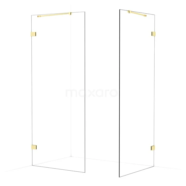 Diamond Walk-in shower | 90x90 cm Light gold Clear glass 2 fixed walls IDB0909420LG