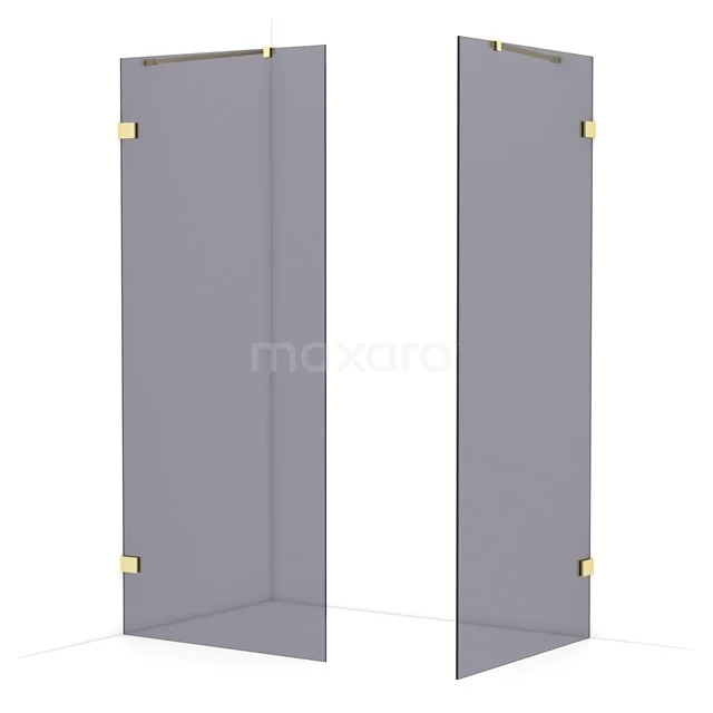 Diamond Walk-in shower | 90x90 cm Light gold Smoke glass 2 fixed walls IDB0909421LG