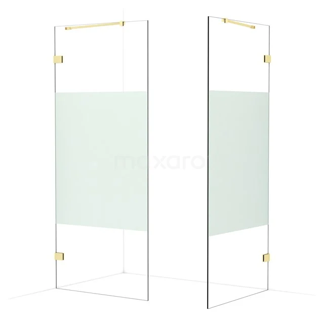 Diamond Walk-in shower | 90x90 cm Light gold Clear with matt strip 2 fixed walls IDB0909423LG