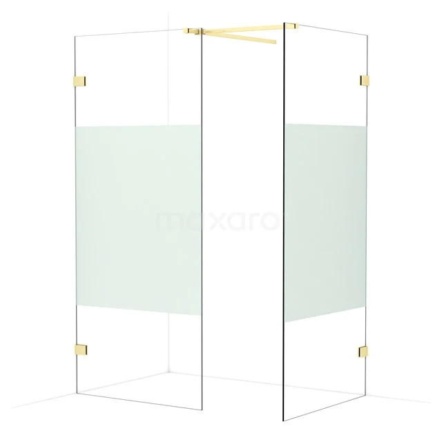 Diamond Walk-in shower | 90x90 cm Light gold Clear with matt strip 2 fixed walls IDB0909523LG