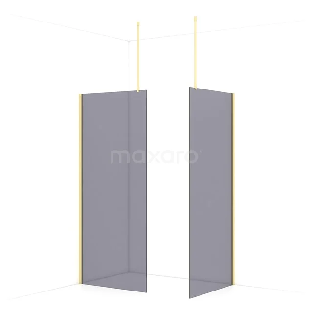 Diamond Walk-in shower | 90x90 cm Light gold Smoke glass 2 fixed walls IDB0909911LG