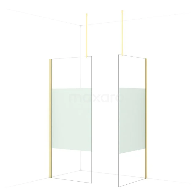 Diamond Walk-in shower | 90x90 cm Light gold Clear with matt strip 2 fixed walls IDB0909913LG