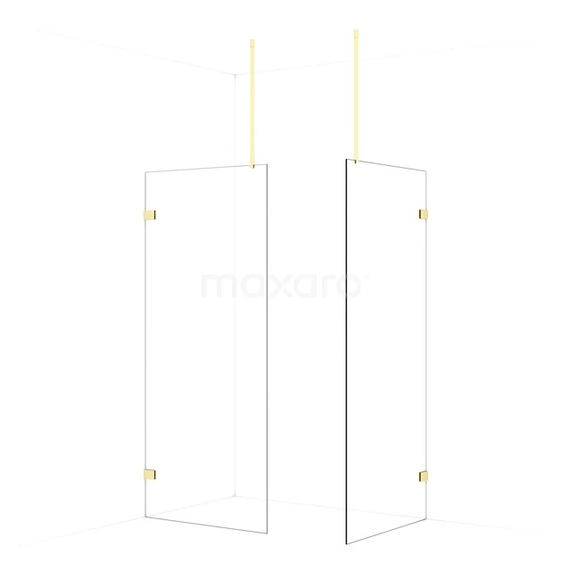 Diamond Walk-in shower | 90x90 cm Light gold Clear glass 2 fixed walls IDB0909920LG