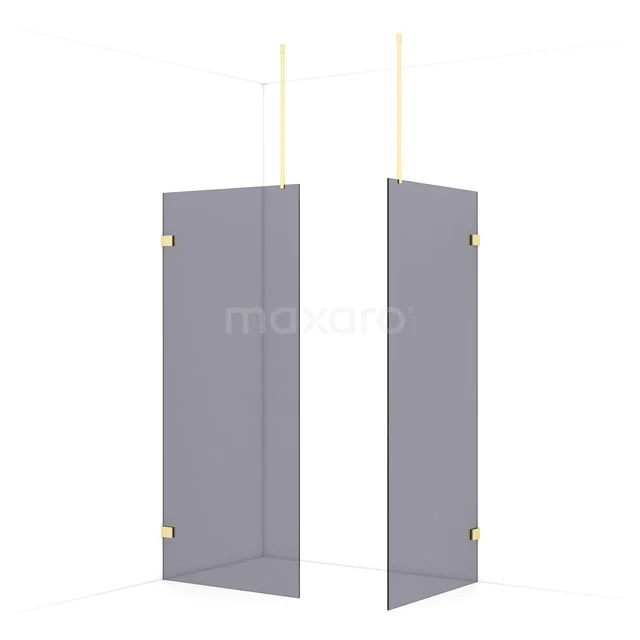Diamond Walk-in shower | 90x90 cm Light gold Smoke glass 2 fixed walls IDB0909921LG