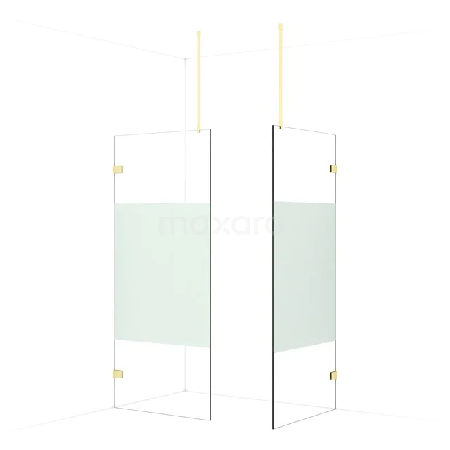 Diamond Walk-in shower | 90x90 cm Light gold Clear with matt strip 2 fixed walls IDB0909923LG