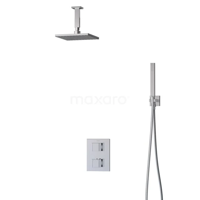 Regendusche Cubic Chrom 20cm Unterputz-Thermostat Chrom BIC22-00013 Viereckige chromatische Regendusche mit Thermostatarmatur, Handbrause und Deckenmontage, ideal für moderne Badezimmergestaltungen.