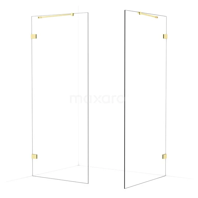 Diamond Walk-in shower | 100x90 cm Light gold Clear glass 2 fixed walls IDB0910420LG