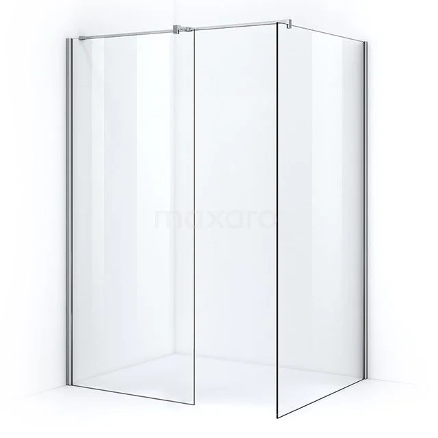 Glass corner shower cabin with silver profiles, minimalist design and ideal for a modern bathroom layout.