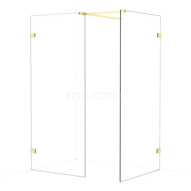 Diamond Walk-in shower | 100x90 cm Light gold Clear glass 2 fixed walls IDB0910520LG