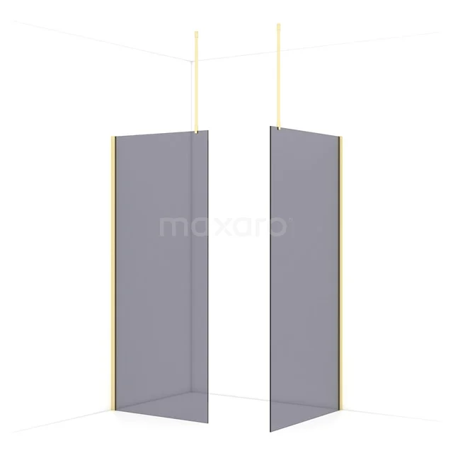 Diamond Walk-in shower | 100x90 cm Light gold Smoke glass 2 fixed walls IDB0910911LG