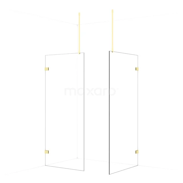 Diamond Walk-in shower | 100x90 cm Light gold Clear glass 2 fixed walls IDB0910920LG