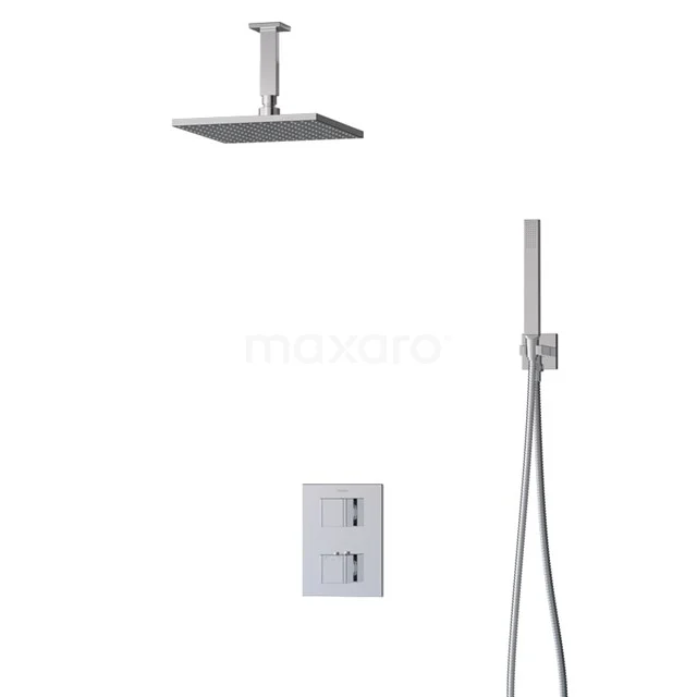 Viereckige Regendusche Set Chrom, einschließlich Thermostatarmatur und Handbrause, perfekt für einen modernen Badezimmerstil.