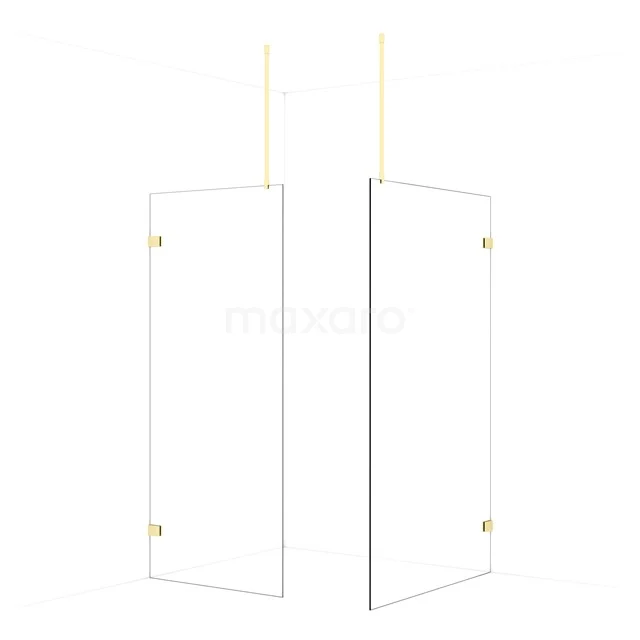 Diamond Walk-in shower | 120x90 cm Light gold Clear glass 2 fixed walls IDB0912920LG