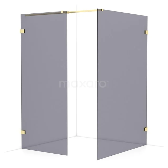 Diamond Walk-in shower | 140x90 cm Light gold Smoke glass 2 fixed walls IDB0914321LG