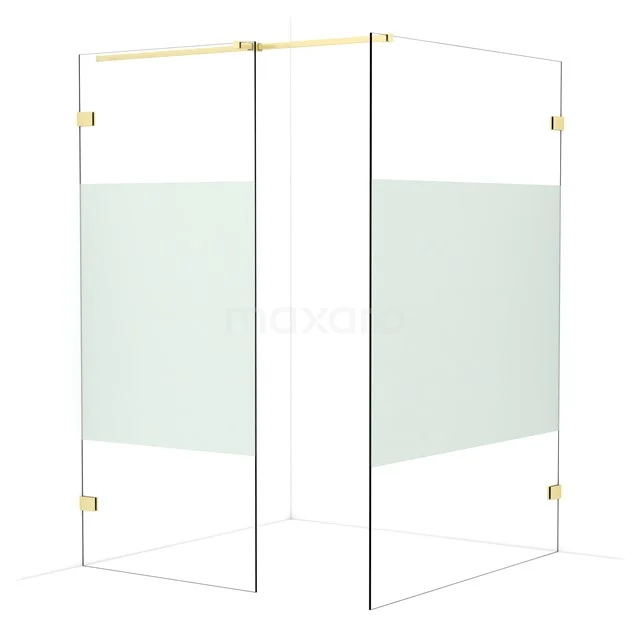 Diamond Walk-in shower | 140x90 cm Light gold Clear with matt strip 2 fixed walls IDB0914323LG