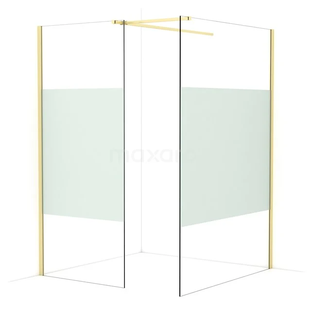 Diamond Walk-in shower | 140x90 cm Light gold Clear with matt strip 2 fixed walls IDB0914513LG