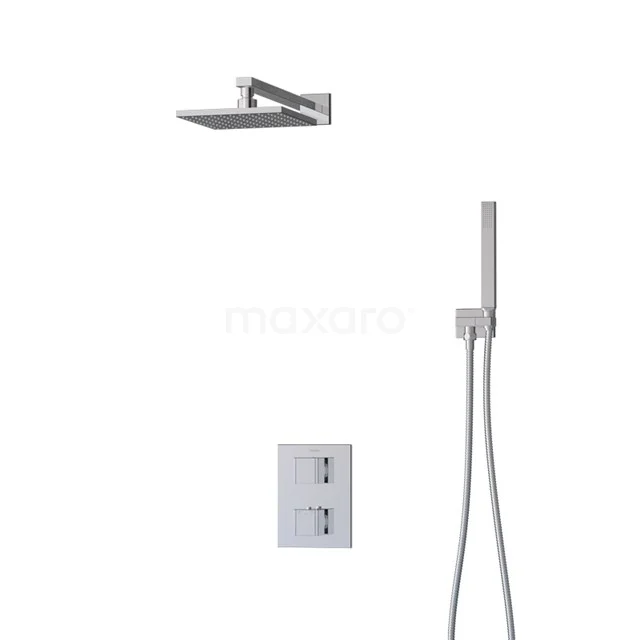 Viereckige Regendusche-Set Edelstahl mit Thermostatarmatur, Handbrause und Einbau-Design für ein modernes Badezimmer.