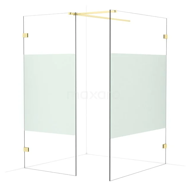 Diamond Walk-in shower | 140x90 cm Light gold Clear with matt strip 2 fixed walls IDB0914523LG