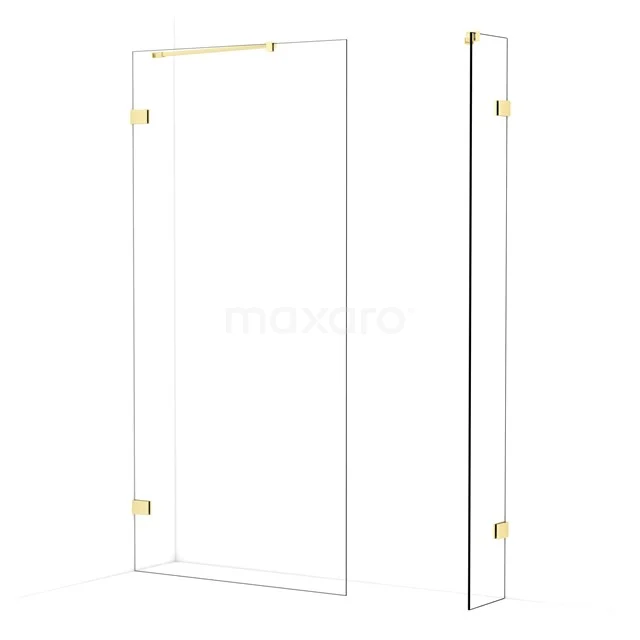 Diamond Walk-in shower | 100x30 cm Light gold Clear glass 2 fixed walls IDB1003420LG