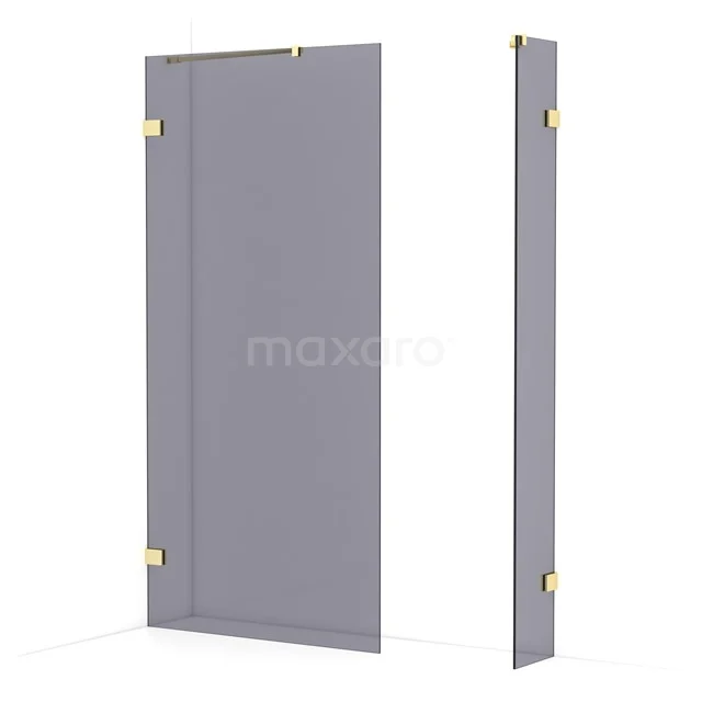 Diamond Walk-in shower | 100x30 cm Light gold Smoke glass 2 fixed walls IDB1003421LG