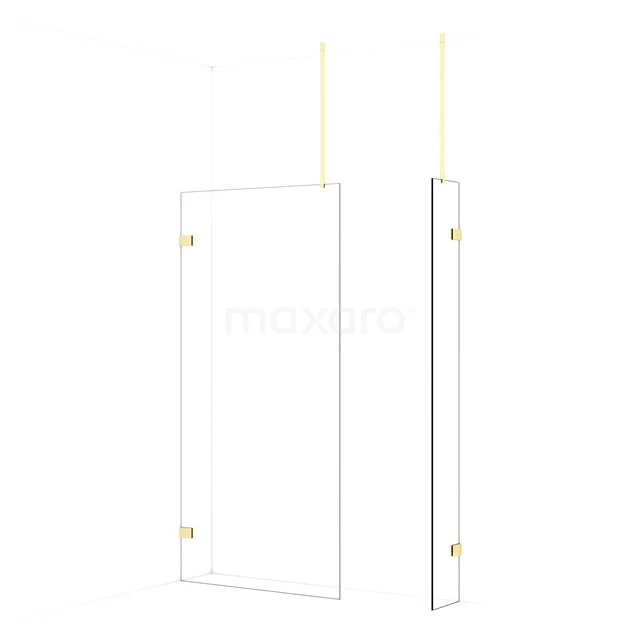 Diamond Walk-in shower | 100x30 cm Light gold Clear glass 2 fixed walls IDB1003920LG