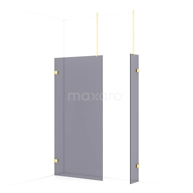 Diamond Walk-in shower | 100x30 cm Light gold Smoke glass 2 fixed walls IDB1003921LG