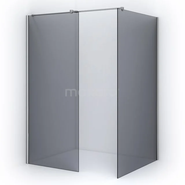Grey shower enclosure with corner step, frosted glass and sleek aluminium frame, perfect for a modern bathroom.