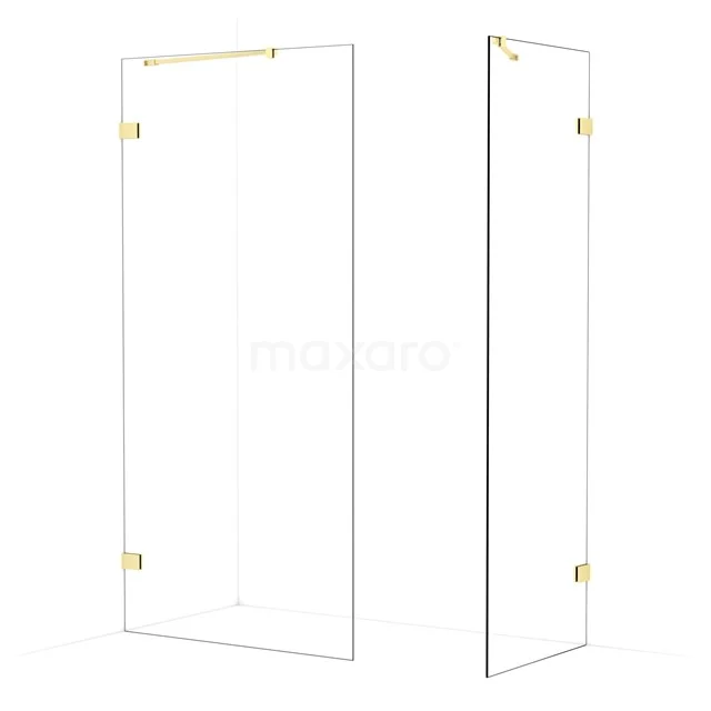 Diamond Walk-in shower | 100x70 cm Light gold Clear glass 2 fixed walls IDB1007420LG