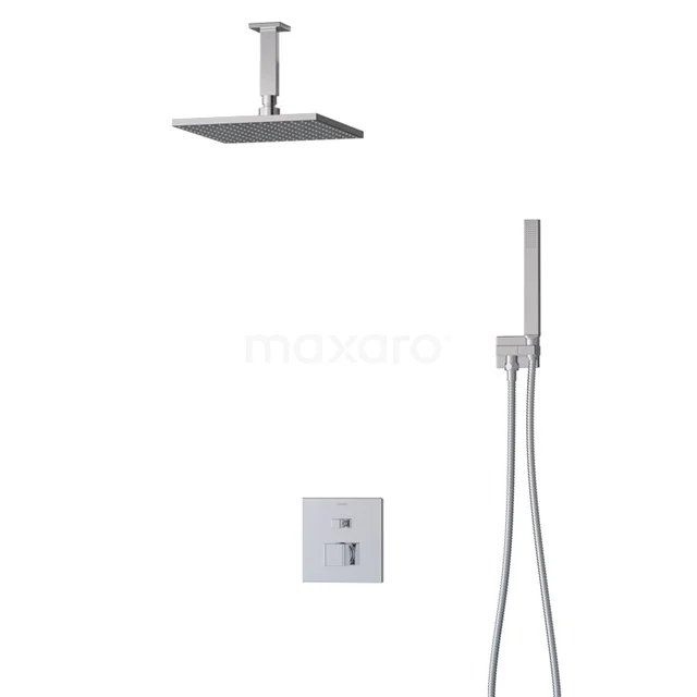 Cubic Regenduschen Einbau | Chrom 25 cm Regenduschen Eingriff BIC22-00046 Viereckige Regendusche Set, Chromfarbe mit Thermostatarmatur, einschließlich Handbrause. Modernes Design für luxuriöse Badezimmererfahrung.