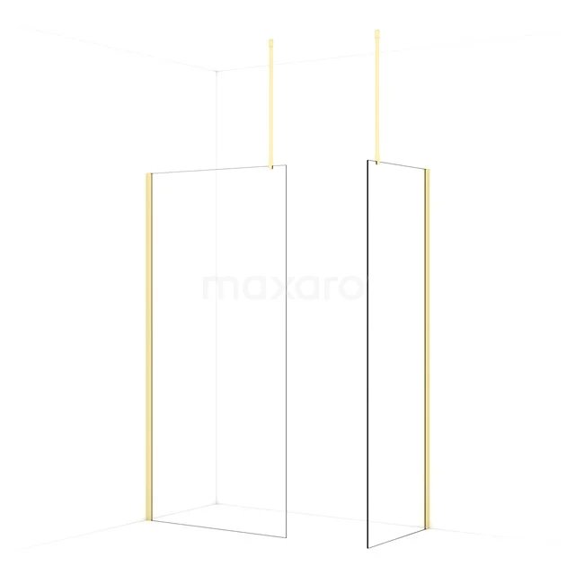 Diamond Walk-in shower | 100x70 cm Light gold Clear glass 2 fixed walls IDB1007910LG
