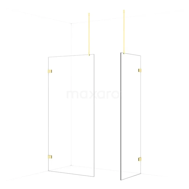 Diamond Walk-in shower | 100x70 cm Light gold Clear glass 2 fixed walls IDB1007920LG