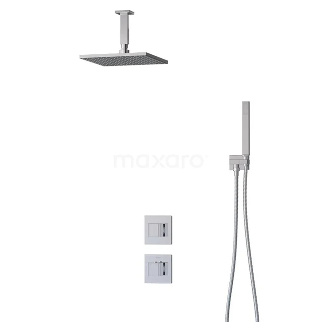 Cubic Regenduschen Einbau | Chrom 25 cm Regenduschen Thermostatisch BIC22-00047 Viereckige chromatische Regendusche mit Handbrause und Einbau-Thermostat, ideal für einen modernen Badezimmerstil.