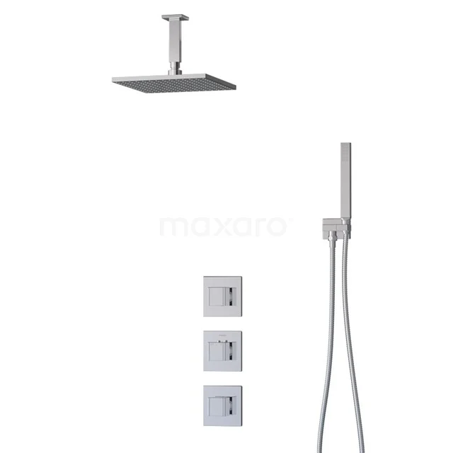 Cubic Regenduschen Einbau | Chrom 25 cm Regenduschen Thermostatisch BIC22-00048 Viereckiges Edelstahl-Duschpaneel mit Regen- und Handbrause, Einbau-Thermostat, ideal für ein modernes Badezimmer.