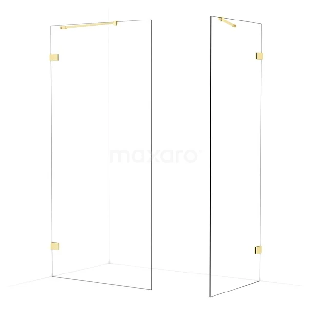 Diamond Walk-in shower | 100x80 cm Light gold Clear glass 2 fixed walls IDB1008420LG