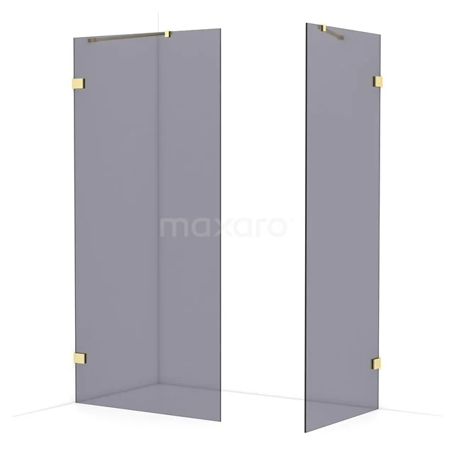 Diamond Walk-in shower | 100x80 cm Light gold Smoke glass 2 fixed walls IDB1008421LG