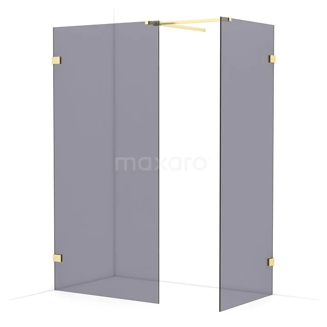 Diamond Walk-in shower | 100x80 cm Light gold Smoke glass 2 fixed walls IDB1008521LG
