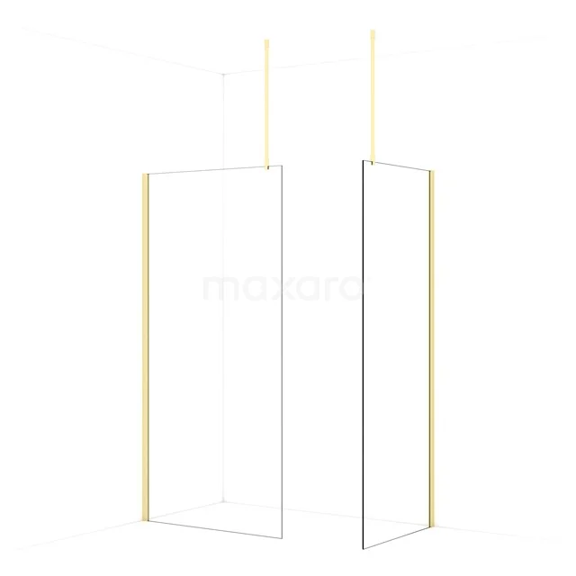 Diamond Walk-in shower | 100x80 cm Light gold Clear glass 2 fixed walls IDB1008910LG