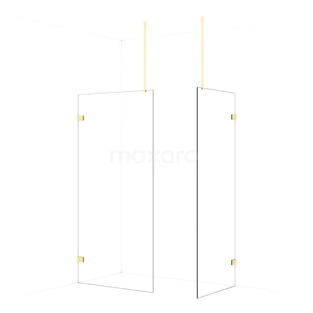 Diamond Walk-in shower | 100x80 cm Light gold Clear glass 2 fixed walls IDB1008920LG