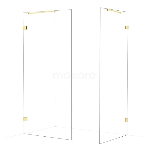 Diamond Walk-in shower | 100x90 cm Light gold Clear glass 2 fixed walls IDB1009420LG
