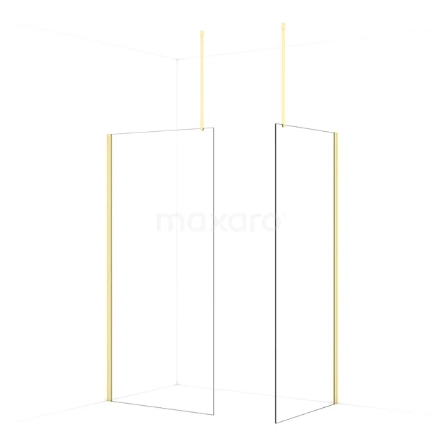 Diamond Walk-in shower | 100x90 cm Light gold Clear glass 2 fixed walls IDB1009910LG