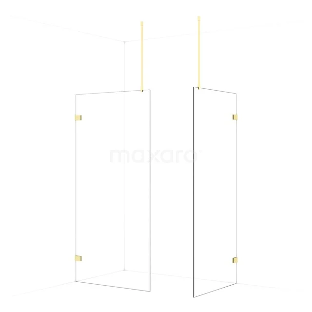 Diamond Walk-in shower | 100x90 cm Light gold Clear glass 2 fixed walls IDB1009920LG