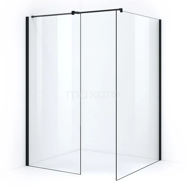 Pearl Walk-in shower | 140x90 cm Matte black Clear glass 2 fixed walls IPB0914400M Shower screen made of clear glass with matt black profiles, corner unit, modern design for a stylish bathroom.