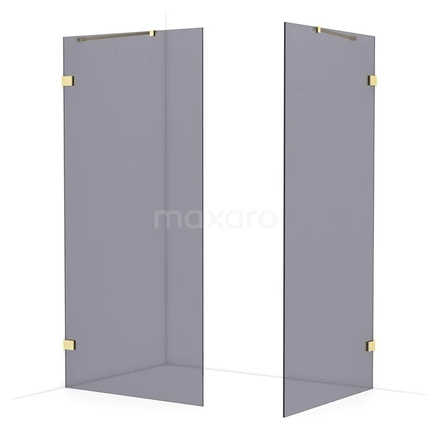 Diamond Walk-in shower | 100x100 cm Light gold Smoke glass 2 fixed walls IDB1010421LG