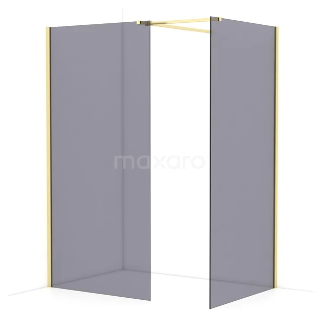 Diamond Walk-in shower | 100x100 cm Light gold Smoke glass 2 fixed walls IDB1010511LG