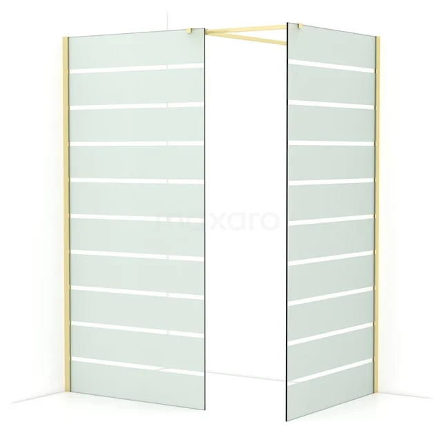Diamond Walk-in shower | 100x100 cm Light gold Clear with matt stripes 2 fixed walls IDB1010516LG